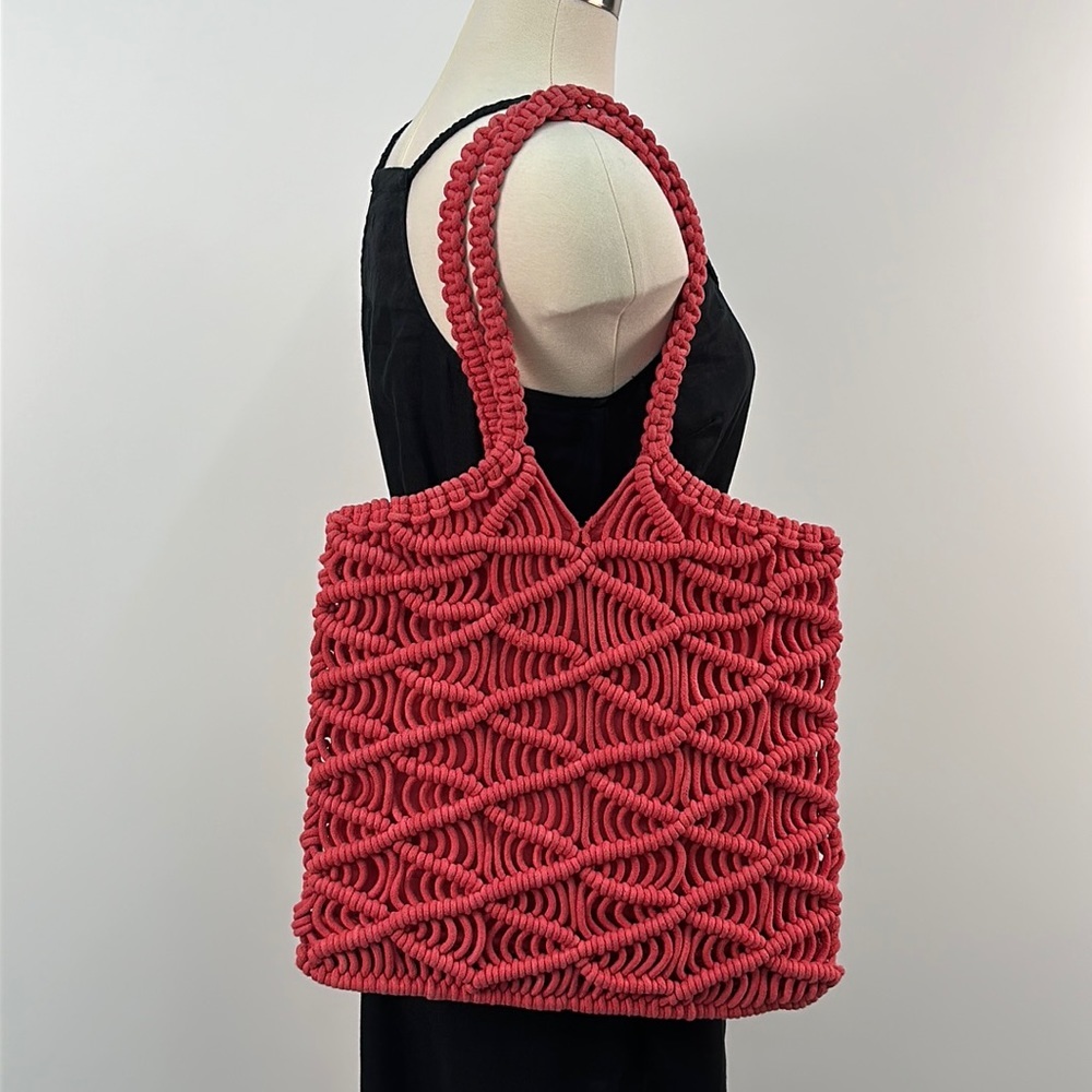 C&C California Macrame Summer Tote in Coral Orange